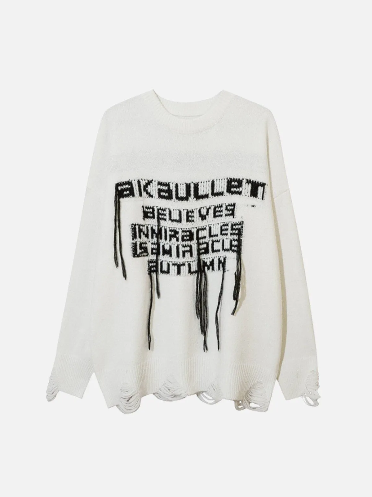 AlanBalen® - Embroidered Letter Fringe Sweater