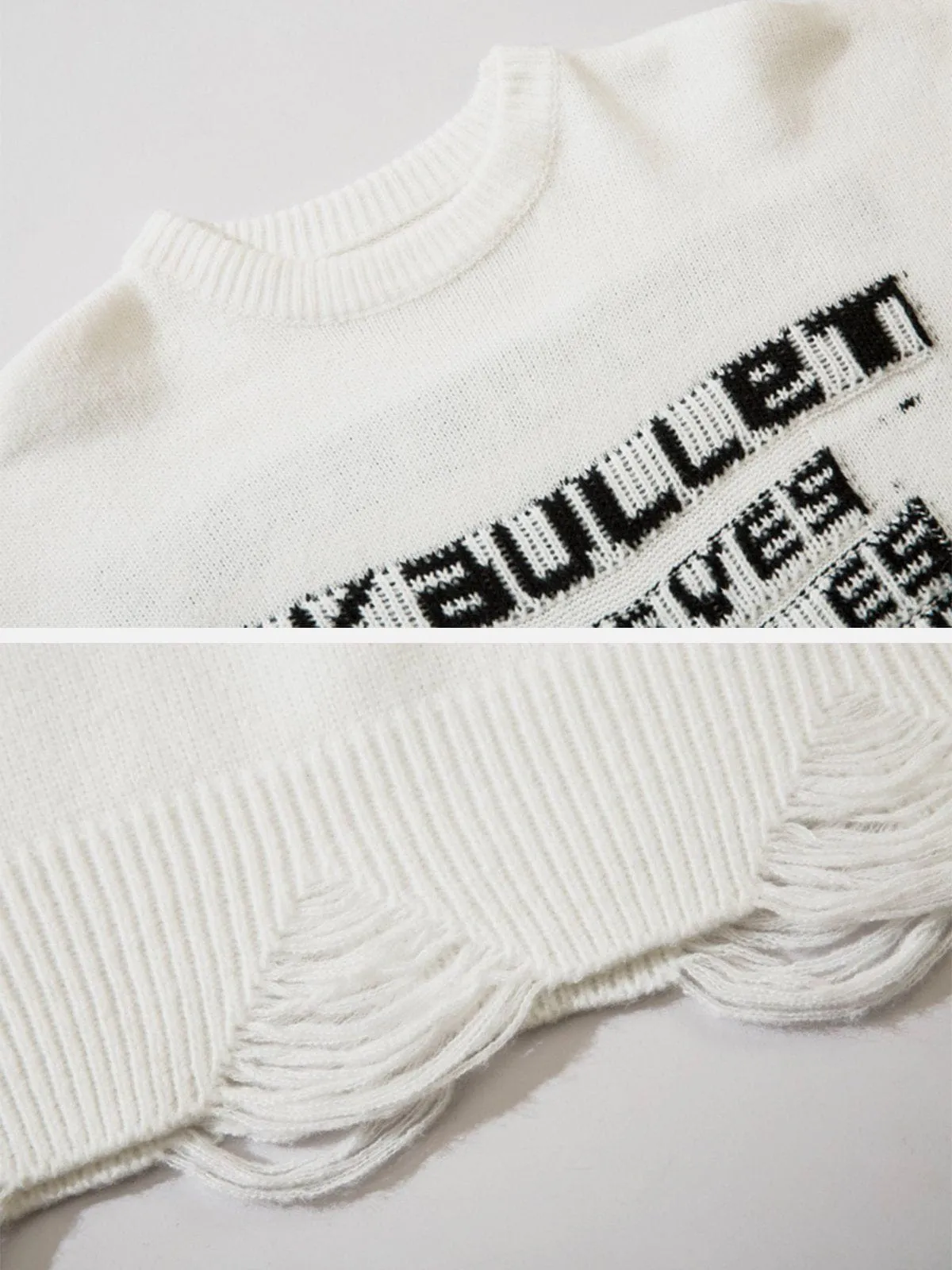 AlanBalen® - Embroidered Letter Fringe Sweater