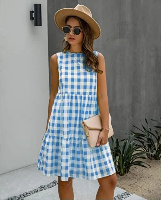 Amy Fashion - Casual Loose Plaid Print Ruffled Midi Dress