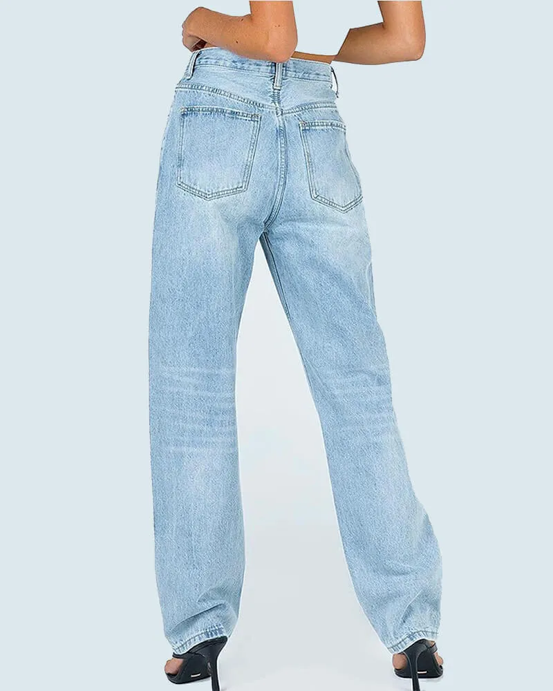 Asymmetrical Hem Wrap Style Denim Jeans