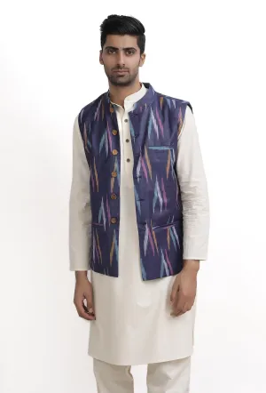 Azure Blue Ikat Nehru Jacket