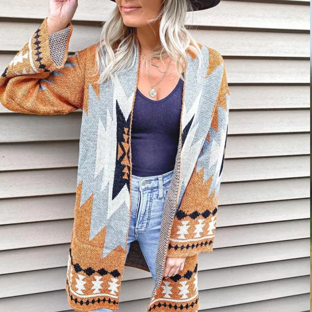 BerryBetty - Casual Geometric Print Cardigan