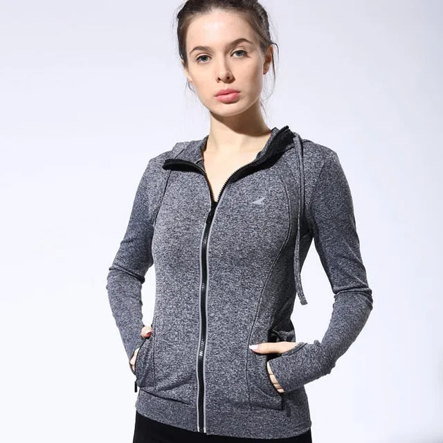 BESGO Female Running Zipper Coat Sports Yoga Training Workout Fitness Breathable Tops Long Sleeve Gym Sweatshirts