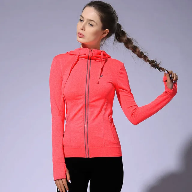 BESGO Female Running Zipper Coat Sports Yoga Training Workout Fitness Breathable Tops Long Sleeve Gym Sweatshirts