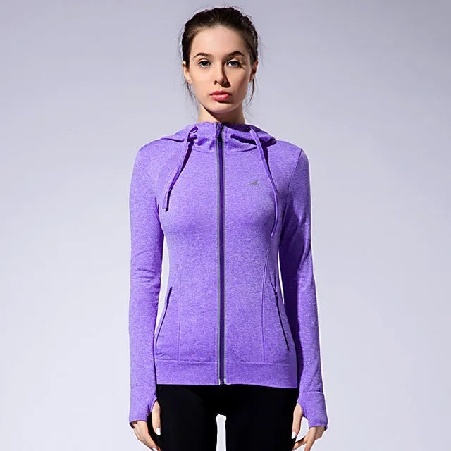 BESGO Female Running Zipper Coat Sports Yoga Training Workout Fitness Breathable Tops Long Sleeve Gym Sweatshirts