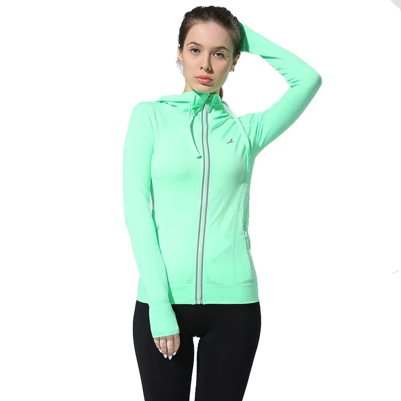 BESGO Female Running Zipper Coat Sports Yoga Training Workout Fitness Breathable Tops Long Sleeve Gym Sweatshirts