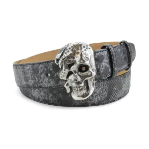 Black Death Metallic Genuine Python Skull Belt