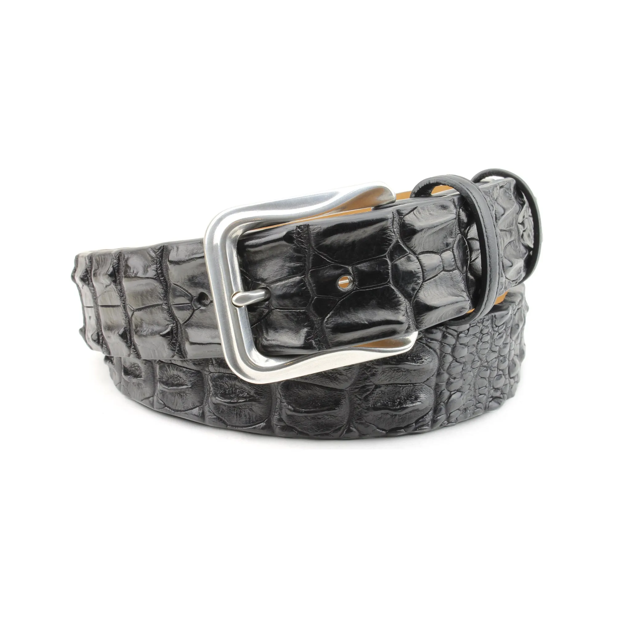 Black Porosus Crocodile Back Belt