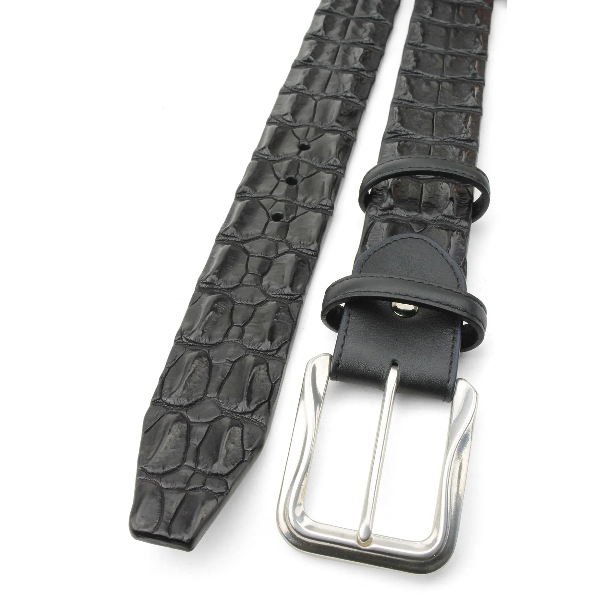 Black Porosus Crocodile Back Belt