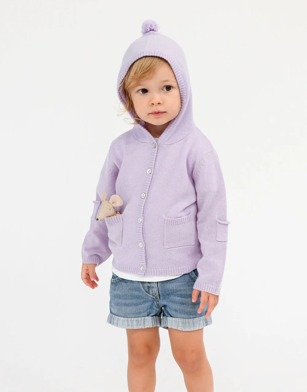 Cashmere Hooded Baby Cardigan in Lila