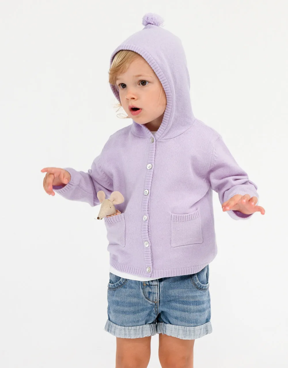 Cashmere Hooded Baby Cardigan in Lila