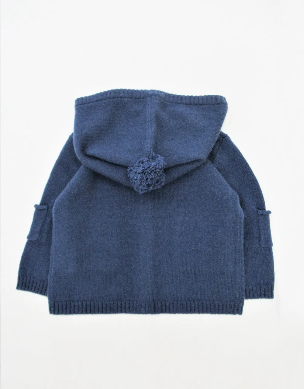 Cashmere Hooded Baby Cardigan in Prussian Navy