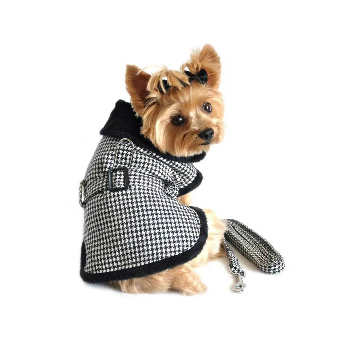 Classic Black & White Houndstooth Dog Harness Coat