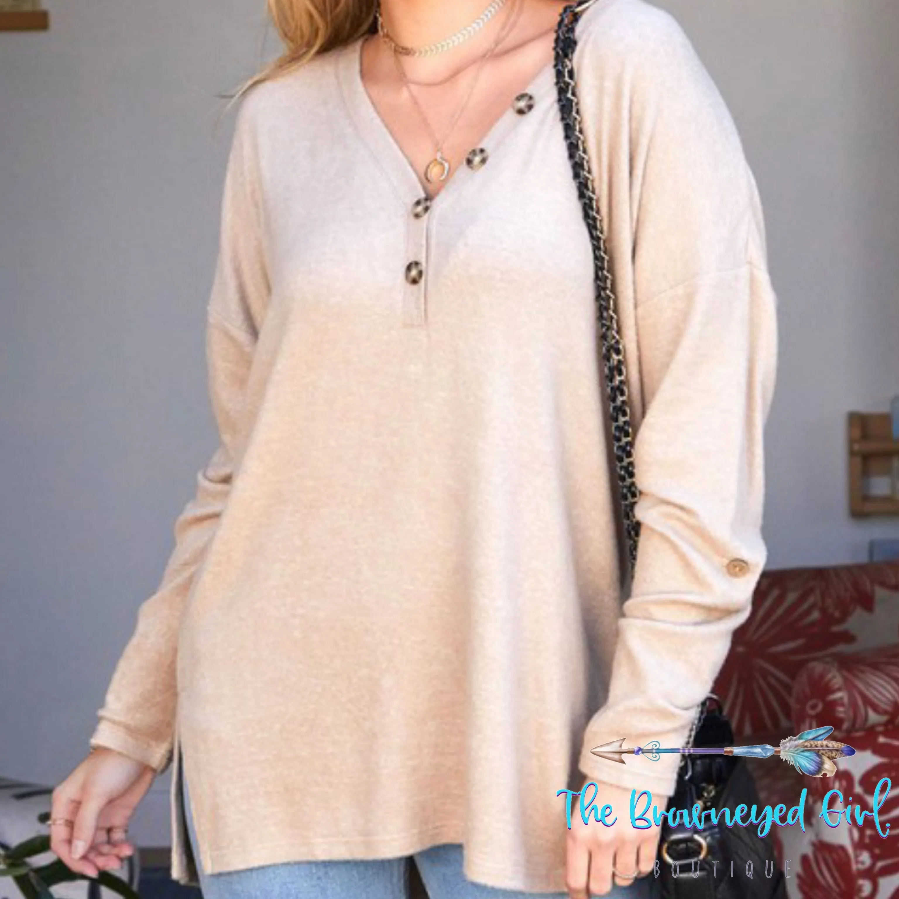 Cuddle Your Self Sweater Knit Button Top