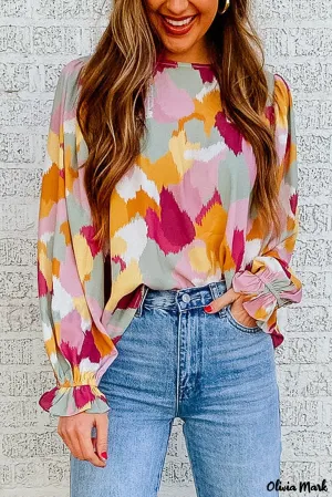 Deanwangkt - Multicolor Abstract Print Long Sleeve Blouse