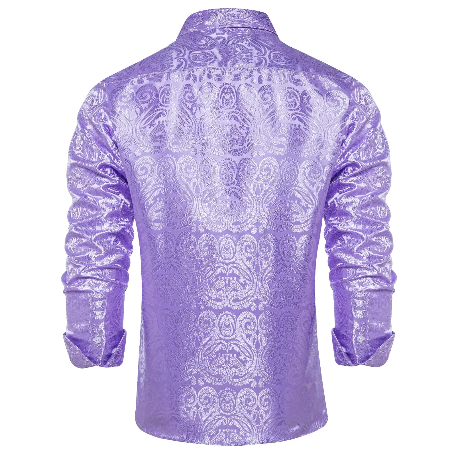 DiBanGu Shirt for Men Bright Lavender Purple Paisley Silk Button Up Long Sleeve Shirt