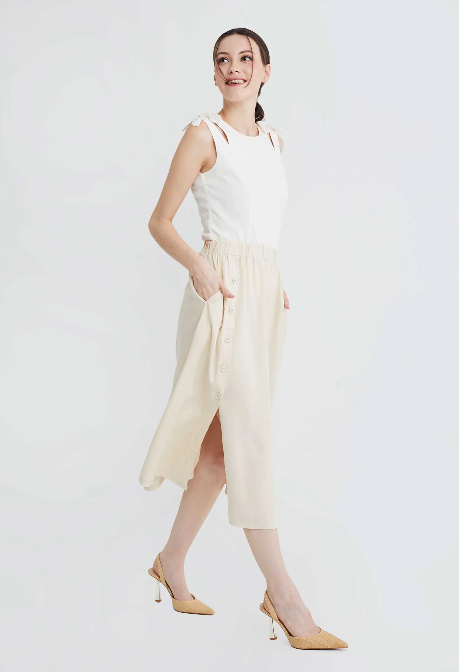 Flowy Linen Button Boho Skirt