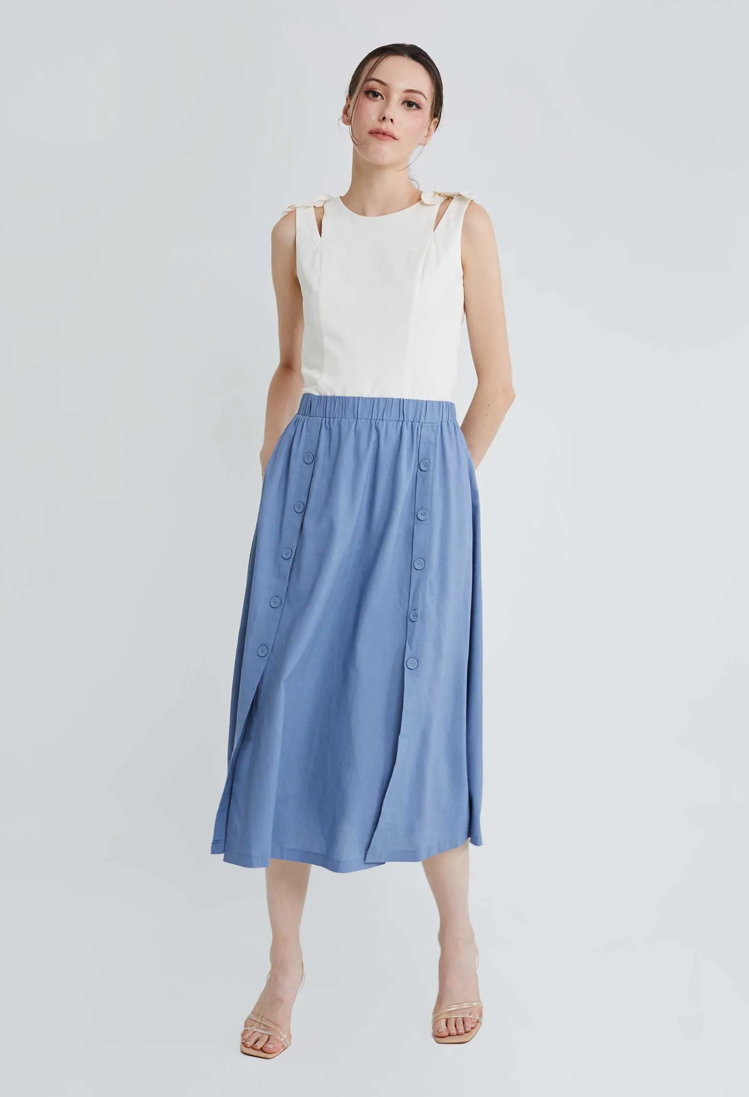 Flowy Linen Button Boho Skirt