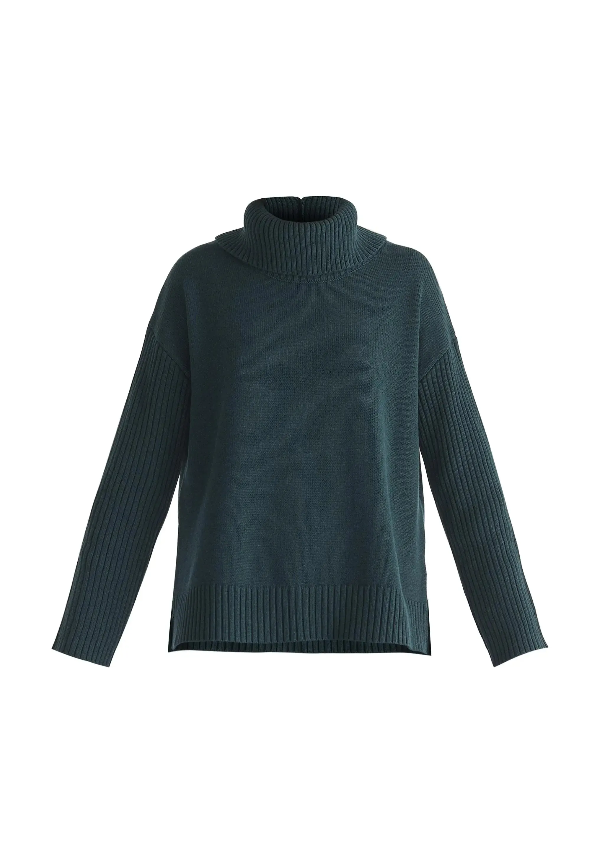 Green Polo Neck Jumper With Ribbed Details