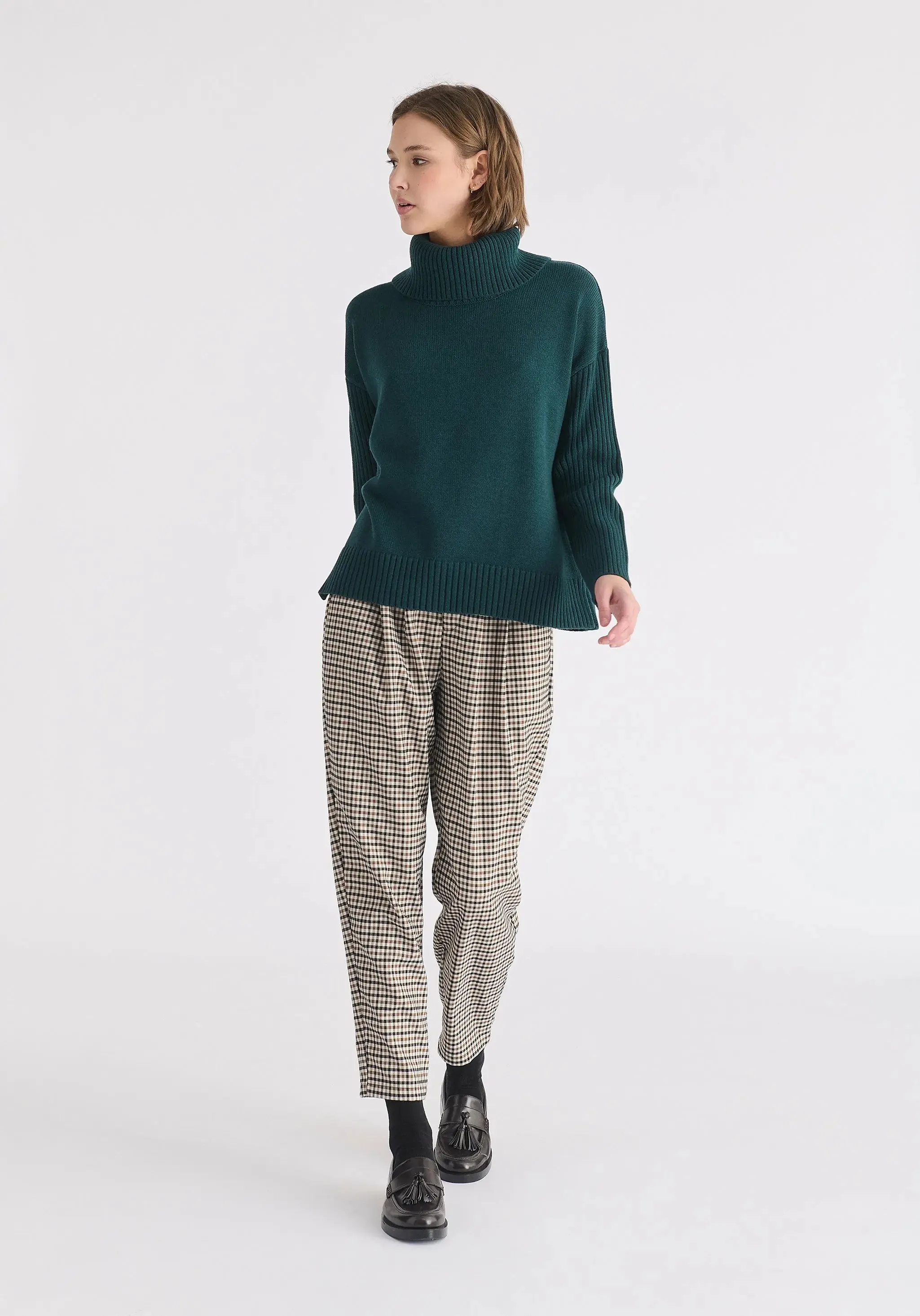 Green Polo Neck Jumper With Ribbed Details