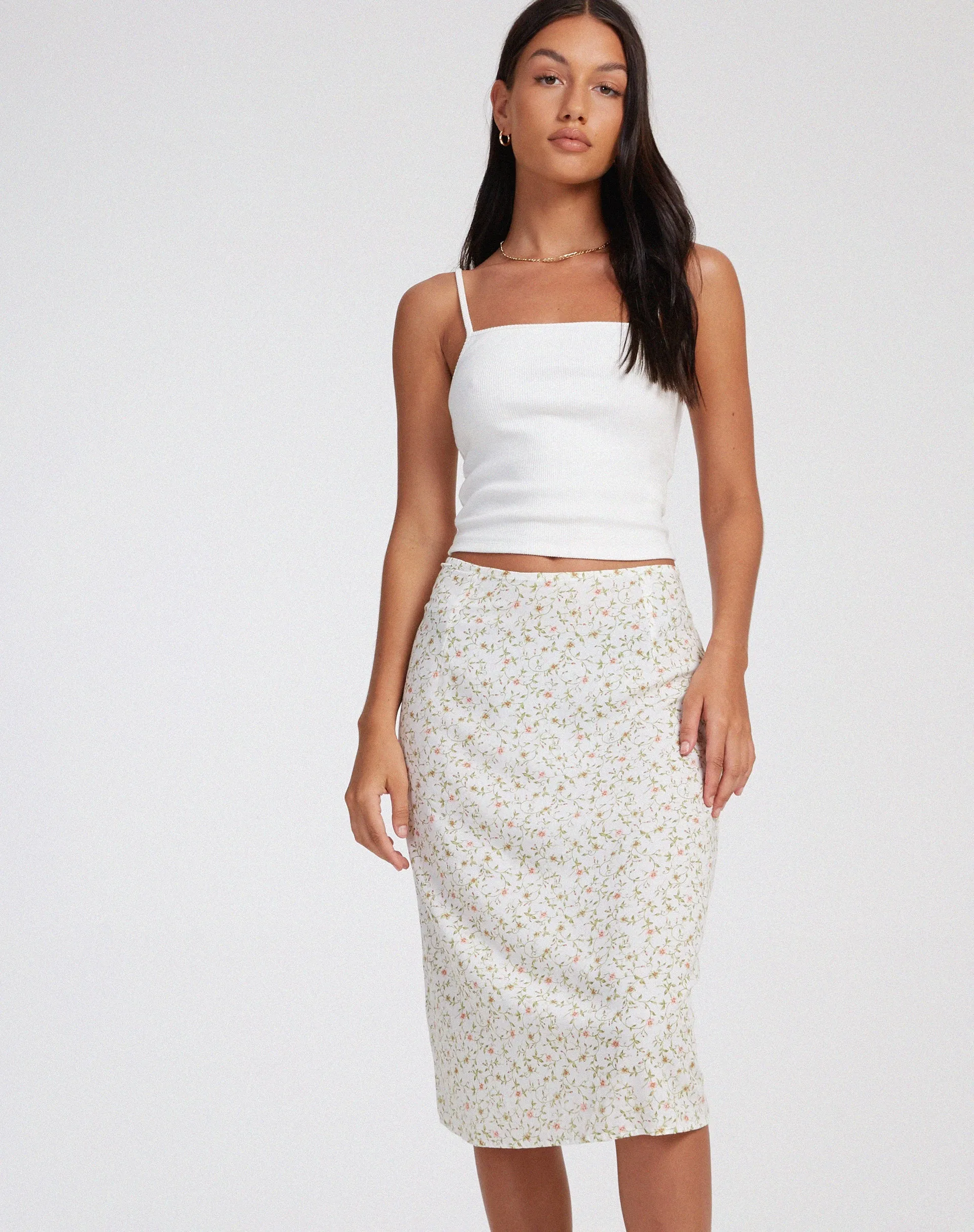 Harriet Midi Skirt in Pretty Petal Ivory