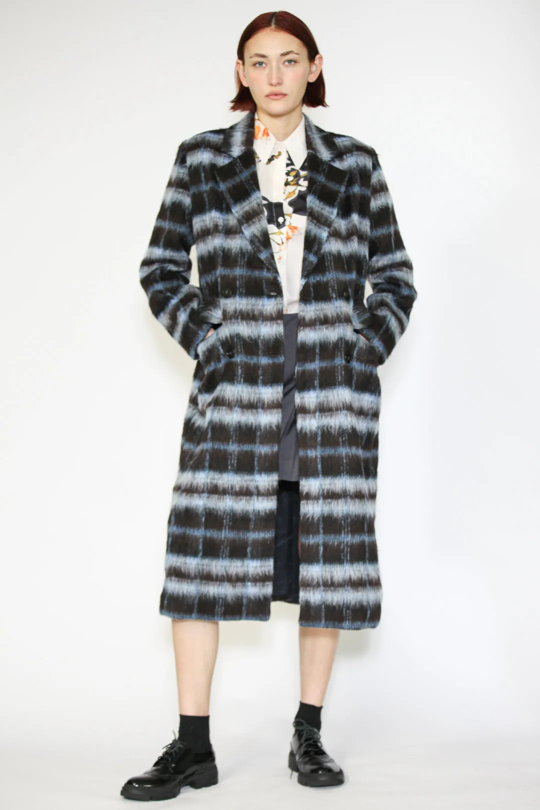 Heavy Wool Navy Black Plaid Coat