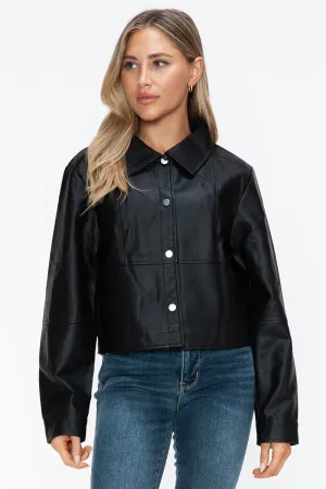 kesley Snobbish Snap Down Long Sleeve PU Leather Jacket