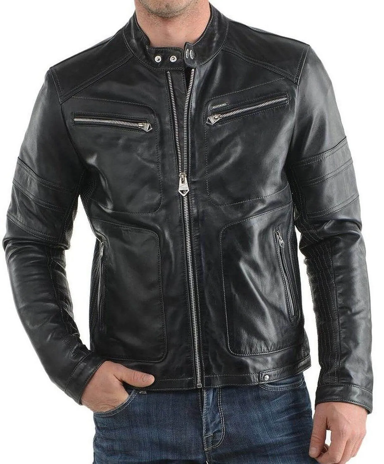 Leather Biker Jacket New Fashion 100% Pure Original Lambskin For Men