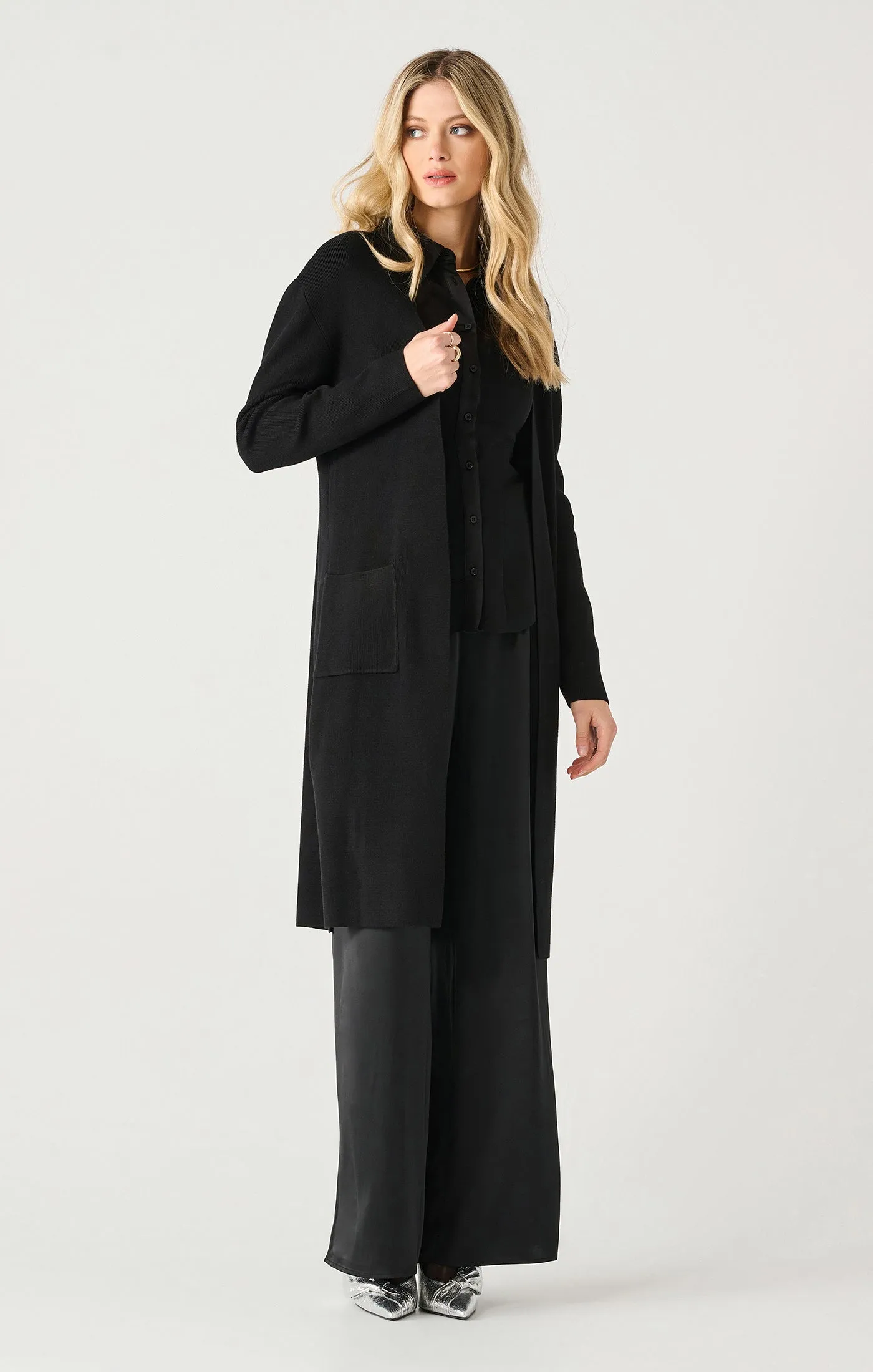 Longline Open Cardigan - Black