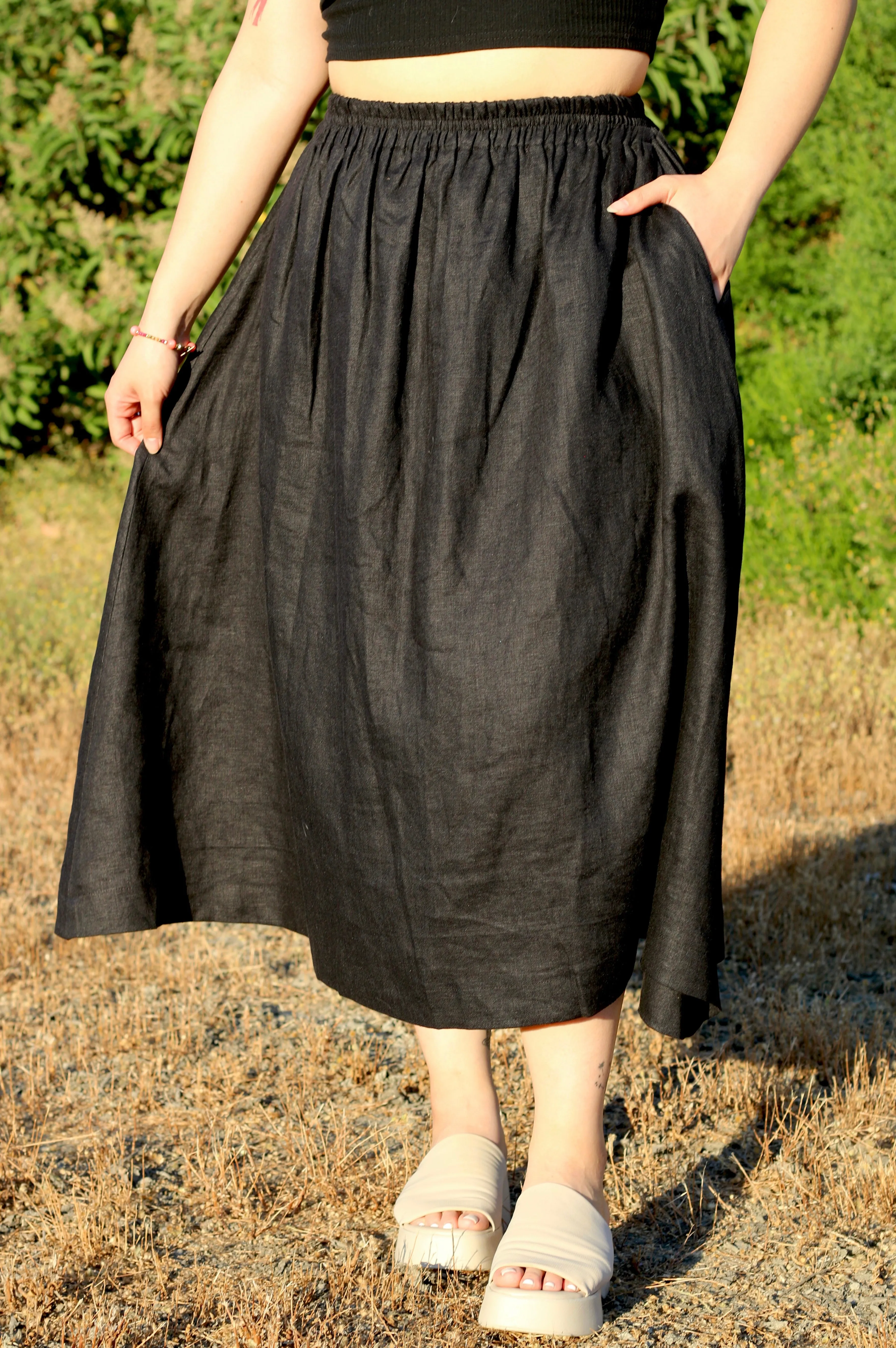 Lucy 100% Linen A-Line Midi Skirt