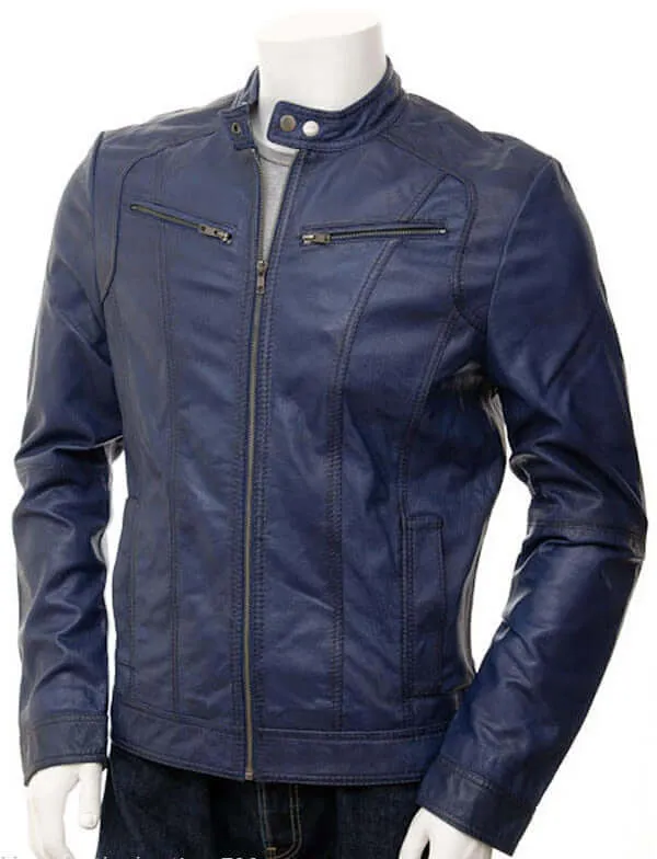 Men Navy Blue Leather Jackets Soft Lambskin Biker Style For Stylish Men