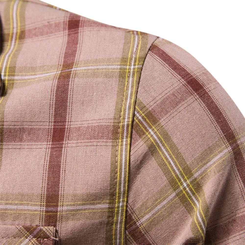 Men's Plaid Shirts 100% Cotton Checkered Long Sleeve Double Pockets Shirts for Men Fashion Social Business Men Shirts