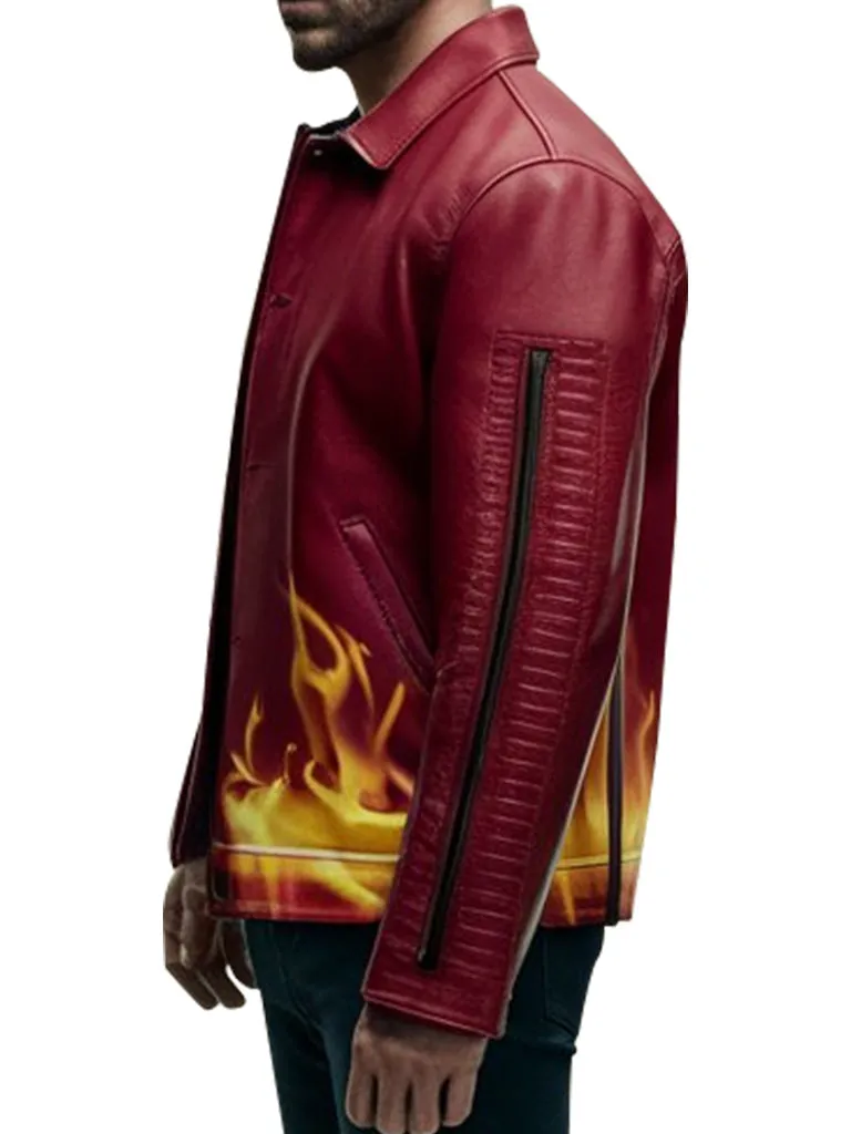 Men's Stylish Fire Red Leather Jacket