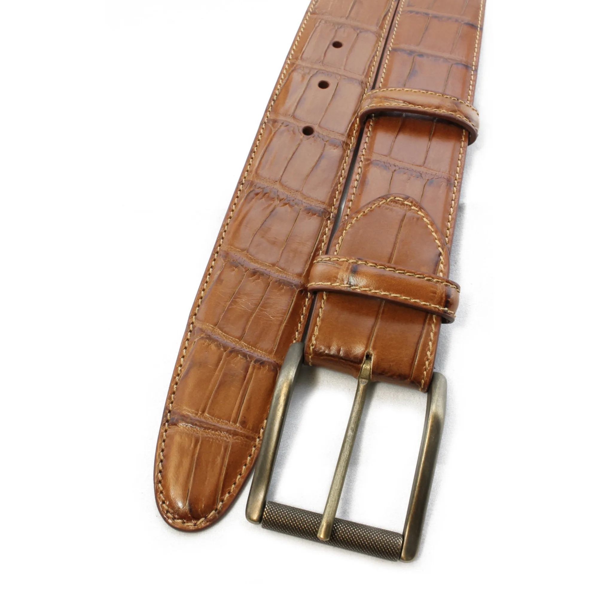 Mid Tan Mock croc tail roller belt - Longer Length