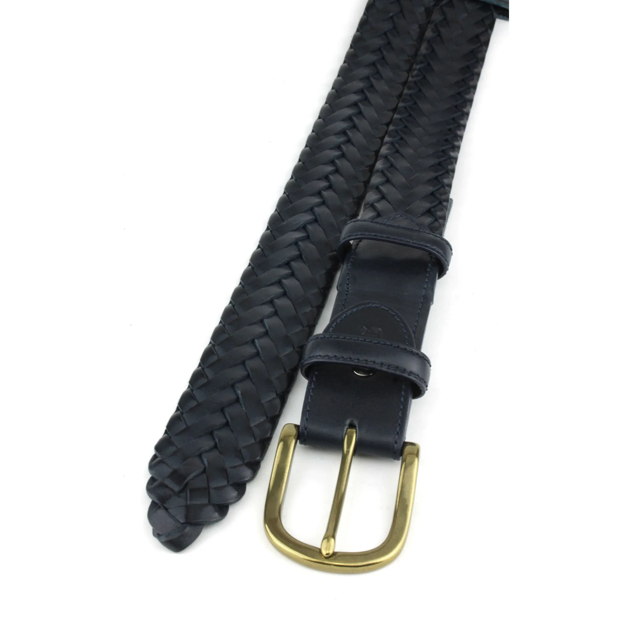 Navy Blue Handwoven Leather Gold Prong Belt