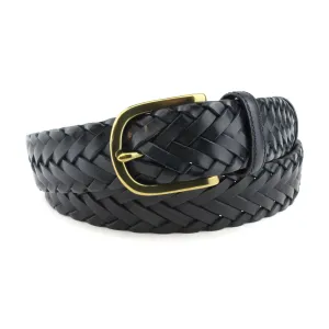 Navy Blue Handwoven Leather Gold Prong Belt