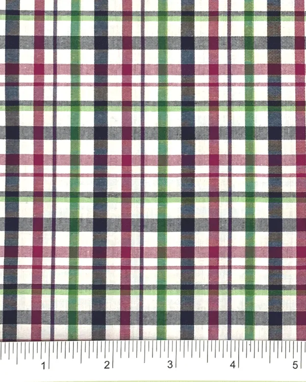 Navy Pink Green Check Plaid Fabric | Multi Color Cotton Tattersall