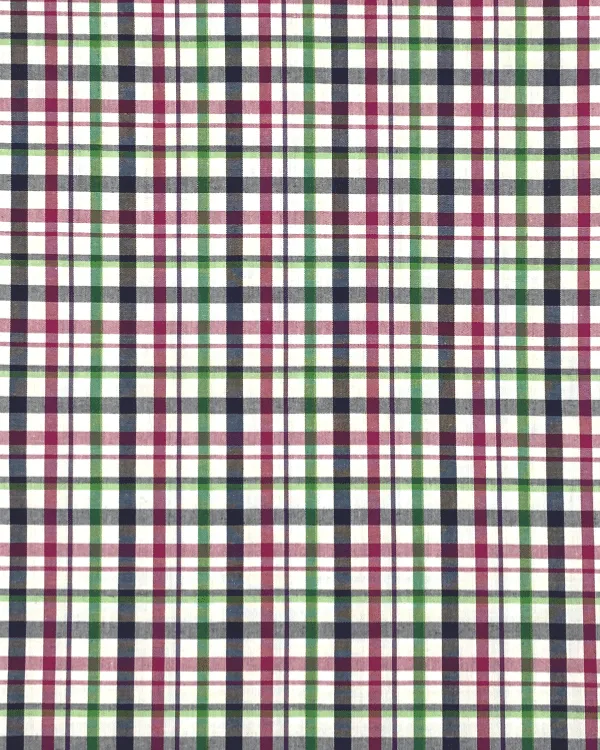 Navy Pink Green Check Plaid Fabric | Multi Color Cotton Tattersall