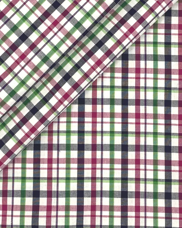 Navy Pink Green Check Plaid Fabric | Multi Color Cotton Tattersall