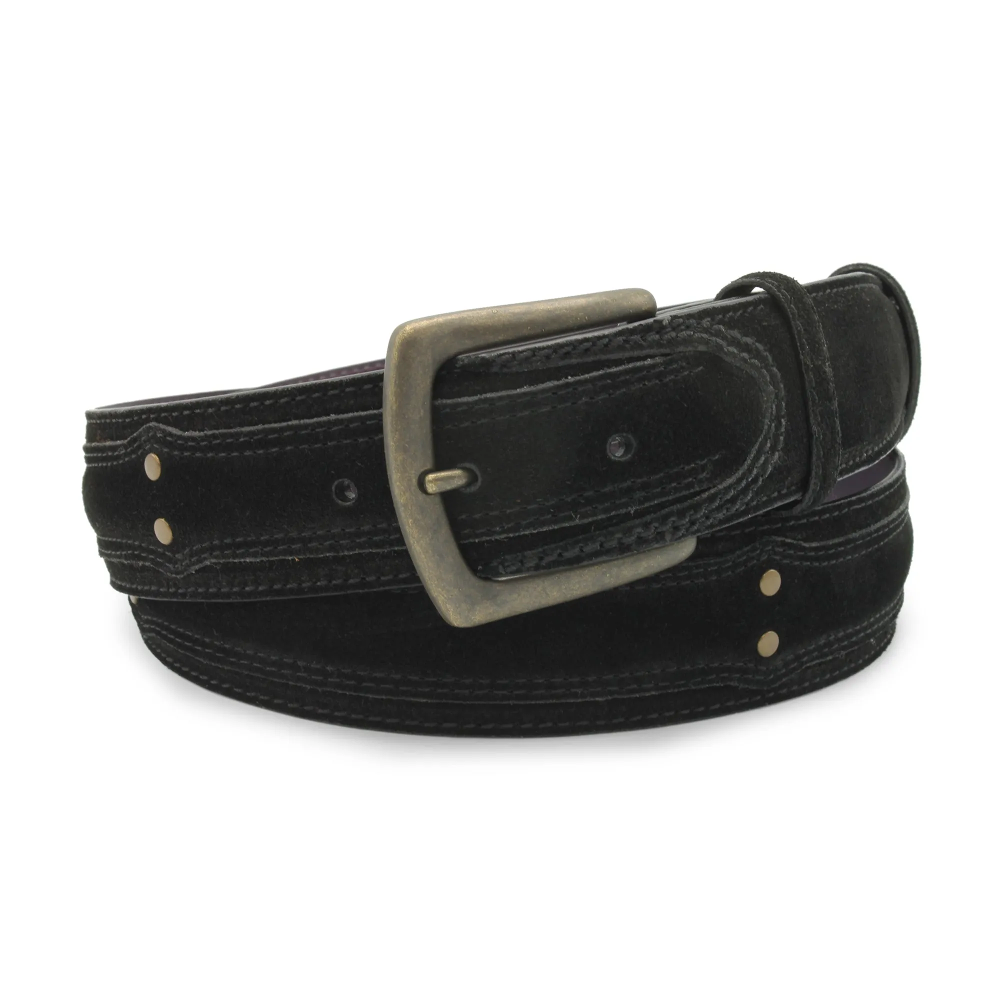 Newman Black Suede Rivet Prong Belt