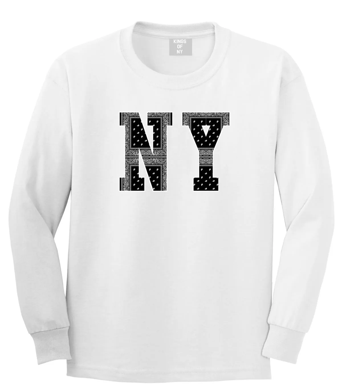 NY Bandana Print New York Black Flag Long Sleeve Boys Kids T-Shirt