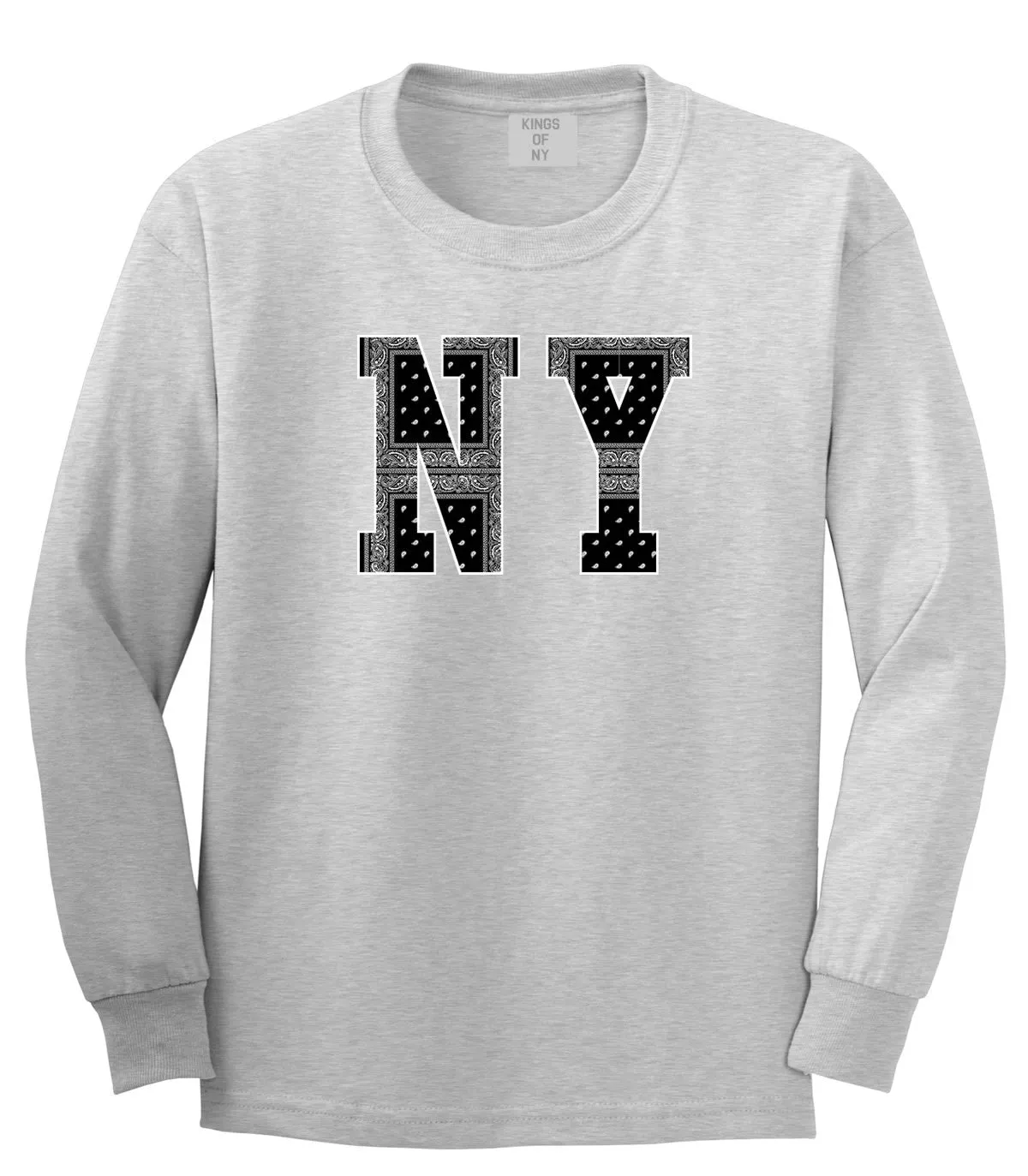 NY Bandana Print New York Black Flag Long Sleeve Boys Kids T-Shirt