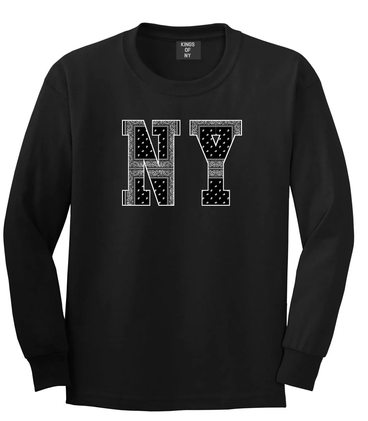 NY Bandana Print New York Black Flag Long Sleeve Boys Kids T-Shirt