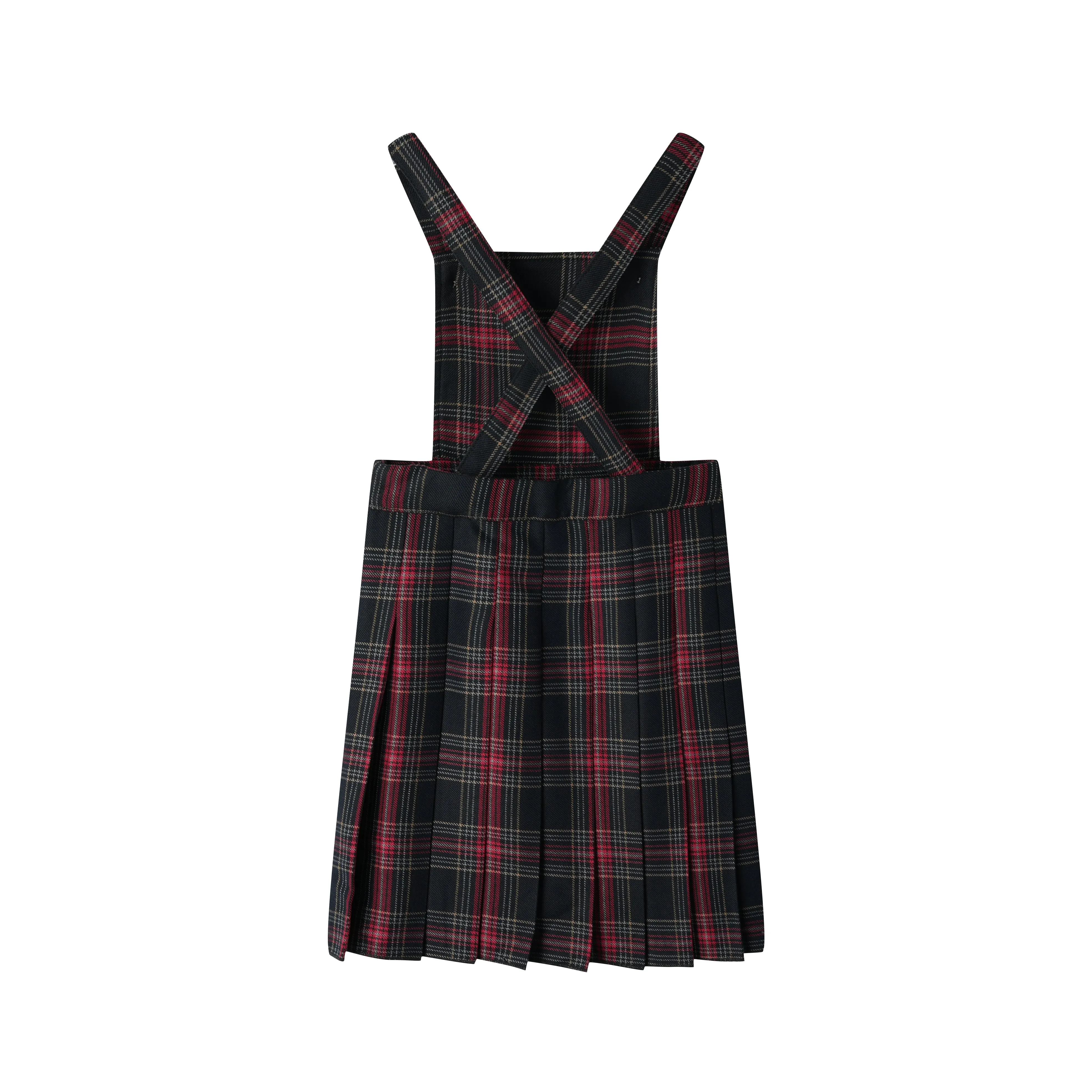 PLAID PLEATED PINAFORE-BURGUNDY PLAID