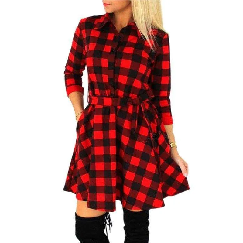 Plaid Women Check print, Autumn Mini Dress (US 4-14)