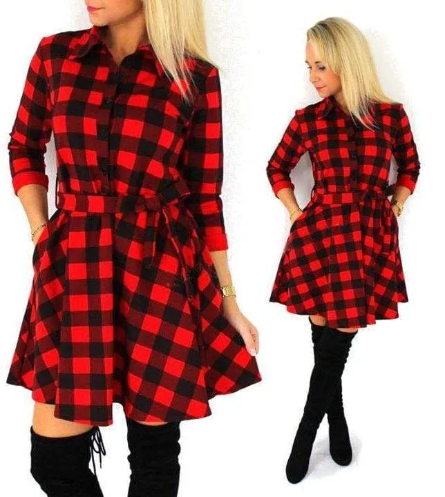 Plaid Women Check print, Autumn Mini Dress (US 4-14)