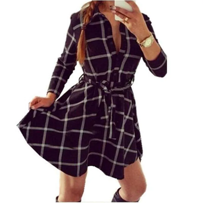 Plaid Women Check print, Autumn Mini Dress (US 4-14)