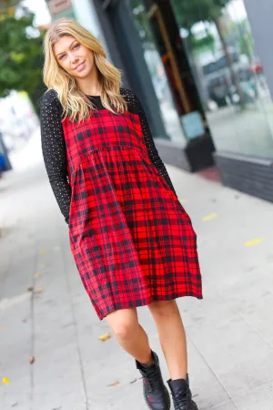 Red & Black Checker Plaid Eyelet Dress