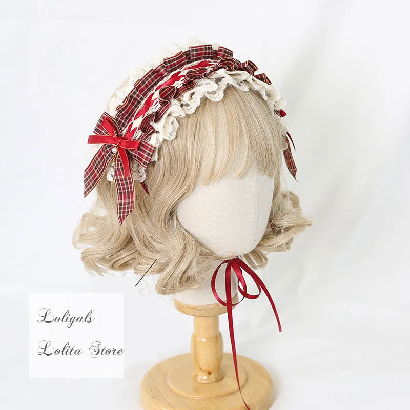 Red Plaid Lolita Headpiece Sweet Accessories Hair Clip Mini Top Hat