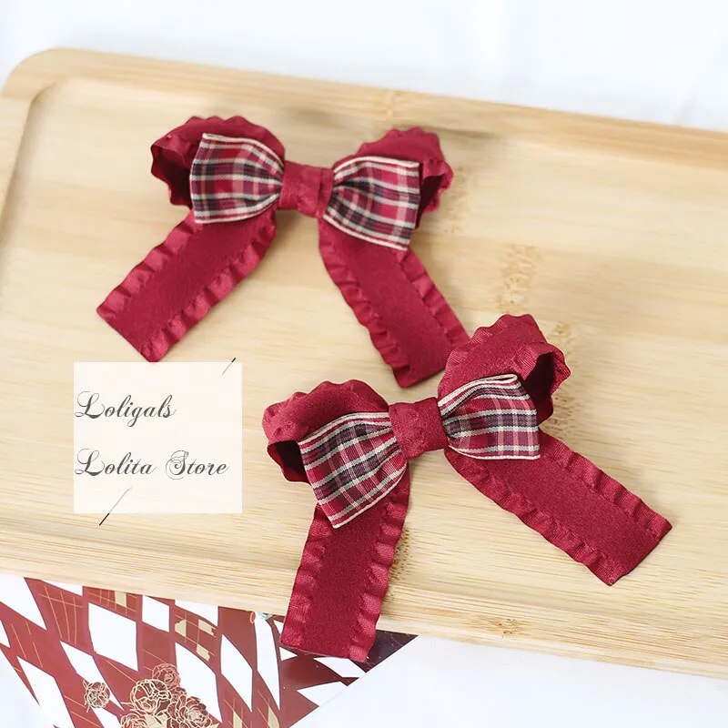 Red Plaid Lolita Headpiece Sweet Accessories Hair Clip Mini Top Hat